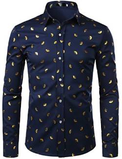 ZEROYAA Herren Gold Fan Print Slim fit Langarm Kleid Shirts/Prom Performing Shirts groß zzcl16-marine-blau von ZEROYAA