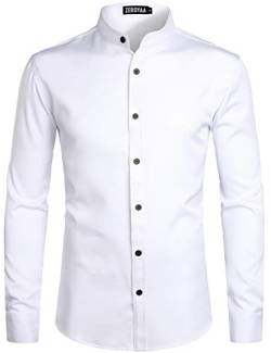 ZEROYAA Herren Hipster Solid Slim Fit Langarm Mandarinenkragen Kleid Hemden, Zlcl08-white Schwarz, L von ZEROYAA