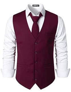 ZEROYAA Herren Hipster Urban Design 3 Taschen Business Formal Kleid Weste für Anzug Smoking - Rot - XX-Large von ZEROYAA