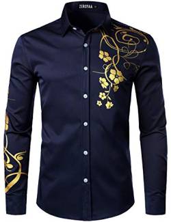 ZEROYAA Herren Hipster glänzendes Design Slim Fit Langarm Knopfleiste Party Kleid Hemden - Blau - Mittel von ZEROYAA