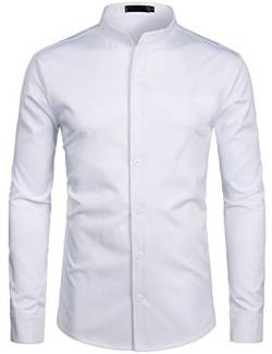 ZEROYAA Herren Hipster solide Slim fit Langarm Stehkragen Kleid Shirts groß zlcl08-weiß von ZEROYAA