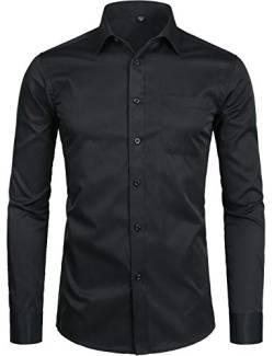 ZEROYAA Herren Langarm Kleid Hemd Solid Slim Fit Casual Business Formelle Knopfleiste Hemden mit Tasche - Schwarz - Mittel von ZEROYAA