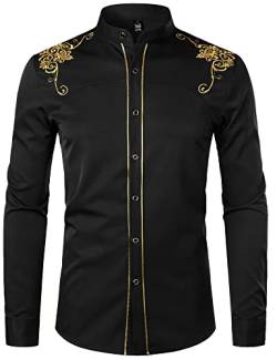 ZEROYAA Herren Luxus Gold Stickerei Design Slim Fit Langarm Button Up Kleid Hemden, Zhcl50-black, Mittel von ZEROYAA