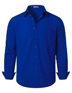 ZEROYAA Herren Regular Fit Kleid Hemd Solide Faltenfrei Langarm Casual Business Button Up Hemden mit Tasche, Königsblau, 3X-Groß von ZEROYAA