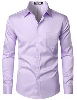 ZEROYAA Herren Urban Stilvoll Casual Business Slim Fit Langarm Knopfleiste Kleid Hemd mit Tasche - Violett - X-Groß von ZEROYAA