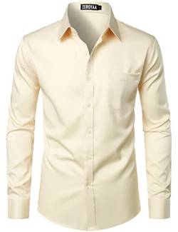 ZEROYAA Herren Urban Stylish Casual Business Slim Fit Langarm Button Up Kleid Hemd mit Tasche, Beige, XL von ZEROYAA