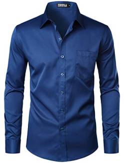 ZEROYAA Herren Urban Stylish Casual Business Slim Fit Langarm Button Up Kleid Hemd mit Tasche, Marineblau, XX-Large von ZEROYAA