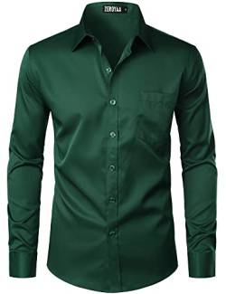 ZEROYAA Herren Urban Stylish Casual Business Slim Fit Langarm Button Up Kleid Hemd mit Tasche, dunkelgrün, Groß von ZEROYAA