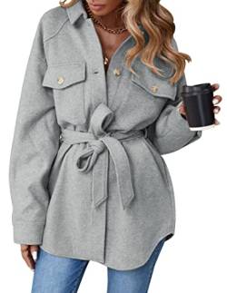 ZESICA Damen Casual Trenchcoat Langarm Revers Button Down Gürtel Jacke Oberbekleidung Peacoat mit Taschen, grau, Small von ZESICA