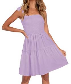 ZESICA Damen Sommer Spaghettiträger ärmellos quadratischer Ausschnitt Rüschen A Linie Swing Minikleid, Hellviolett, Mittel von ZESICA