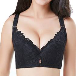 ZESLIV Damen BH Minimizer ohne bügel große größen 115D Schwarz Spitze Push up BH Wohlfühl Bustier von ZESLIV