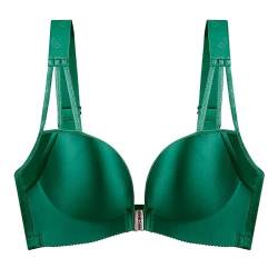 ZESLIV Damen BH Vorderverschluss ohne Bügel 115E Dunkelgrün Push Up BH mit Verschluss vorne große größen Frauen Wohlfühl Bustier Strass Bra von ZESLIV