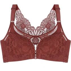 ZESLIV Damen BH Vorderverschluss ohne Bügel 90B Karamellfarbe Push Up BH große größen Frauen Wohlfühl Bustier Gänseblümchen Spitzen Strass Bra von ZESLIV