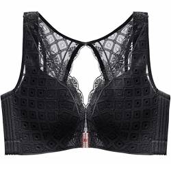 ZESLIV Damen BH mit Verschluss vorne ohne Bügel 100C Schwarz Push Up BH Vorderverschluss große größen Frauen Wohlfühl Spitze Bustier Strass Bra von ZESLIV