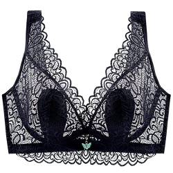 ZESLIV Damen Minimizer BH mit Bügel Schwarz 105D Große Größen BH Ungefütterter Vollschalen Spitze Bustier Push up BH Breite Träger von ZESLIV