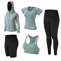 ZETIY 5 Stück Damen Fitness Trainingsanzug Yoga Set, Sportbekleidung Pilates Sportbekleidung Tennisbekleidung Laufbekleidung für Gym Fitness Jogging - Grün - XL von ZETIY