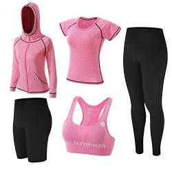 ZETIY 5 Stück Damen Fitness Trainingsanzug Yoga Set, Sportbekleidung Pilates Sportbekleidung Tennisbekleidung Laufbekleidung für Gym Fitness Jogging - Rosa - L von ZETIY