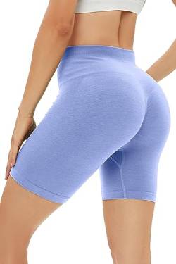 ZETIY Radlerhose Damen, Kurze Leggings Damen Scrunch Butt Sporthose Hohe Taille Nahtlos Yogahose Sommer für Workout Gym Joggen Radfahren Fitness - Blau - M von ZETIY