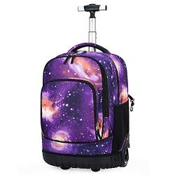 ZEVONDA 2 in 1 Kinder Trolley Rucksack - Schultrolley Rucksäcke Rollkoffer Großer Trolley Schultasche mit Rollen Handgepäck für Jungen Mädchen - Sternenhimmel Lila von ZEVONDA