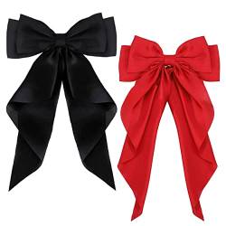ZEVONDA Haarschleifen Clips - Haarspangen mit Großer Schleife Einfarbige Haarnadel mit Schleife Haarspangen Accessoires für Mädchen Frauen, Schwarz + Rot (2PCS) von ZEVONDA