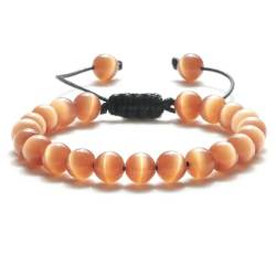 ZEYRU 8 mm natürliches Katzenaugen-Stein-Armband, glatte rosa weiße Perlen, handgefertigt, verstellbare Armbänder und Armreif, Schmuck für Damen und Herren, Geschenk, Braun von ZEYRU