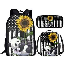 ZFRXIGN Kinderrucksack mit Lunchbox-Federmäppchen, Süße Panda-Flagge, Sonnenblume, Einheitsgröße von ZFRXIGN
