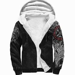 ZFSBRTL Nordic Herren Plüsch Pullover Hoodie, Wikinger 3D Gedruckt Odin Wolf Fenrir Tattoo Totem Reißverschluss Winter Warme Kleidung Streetwear Damen Sweatshirt Kapuzenjacke Kostüm,Zipper,M von ZFSBRTL