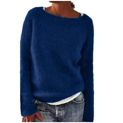 ZFSHEN Damen Pullover Winter Basic Oversize Pullover Casual Langarm Rundhals Strickpullover Tops (Blau, M) von ZFSHEN
