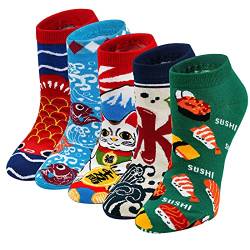 ZFSOCK Damen Bunte Socken Lustige Socken mit Motiv Japanisches Witzige Niedlich Coole Socken Baumwolle Weihnachten Geschenkideen für Frauen Mädchen 5 Paare Japanisch 35-42 von ZFSOCK