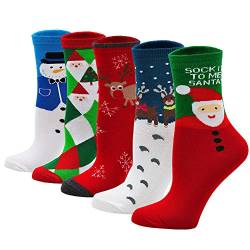 ZFSOCK Damen Bunte Weihnachtssocken Lustige: Socken Weihnachten Christmas Socks Witzige Weihnachtsmotiv Festlicher Baumwolle Socken(35-41) 5 Paare-Ohne Box-C von ZFSOCK