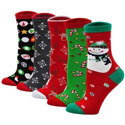 ZFSOCK Damen Lustige Socken Weihnachtssocken: Bunte Socken Weihnachten Christmas Socks Witzige Weihnachtsmotiv Festlicher Baumwolle(36-41) 5 Paare-Ohne Box-B von ZFSOCK
