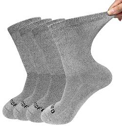 ZFSOCK Diabetiker Socken Herren Damen: Diabetikersocken Ohne Gummibund Ohne Naht Baumwolle Gesundheitssocken Ohne Gummi Wadenlange Business Socken mit Komfortbund Plüschsohle 43-46 Grau 4 Paar von ZFSOCK