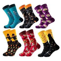 ZFSOCK Herren Halloween Socken Lustige Bunte Witzige Gemusterte Muster Verrückte Socken Modische Mehrfarbig Klassisch Neuheit Crew Geschenk Socken 6 Paare von ZFSOCK