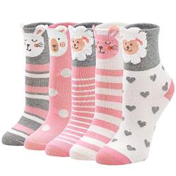 ZFSOCK Kindersocken Mädchen Sneaker Socken aus Baumwolle Bunte Lustige Tiermuster Niedliches Knöchelsocken 5-7 Jahre alt,5 Paare,24-29,Tiermuster-1 von ZFSOCK