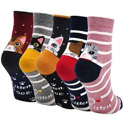 ZFSOCK Kindersocken Socken Mädchen 31-34: Bunte Kinder Sneaker Socken aus Baumwolle Lustige Motiv Karikatur Tier Katze Weihnachten Geschenkideen 5 Paare von ZFSOCK