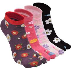 ZFSOCK Tabi Socken Damen Flip Flop Zehensocken Baumwolle Geta Socken Kurze Zwei-Zehen-Socken Japanische Stil Bunt Lustig Sakura-Muster, Größe 35-41, 4 paare-Sakura-B von ZFSOCK