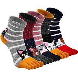 ZFSOCK Zehensocken Damen Baumwolle Bunt Sport Five Finger Socken Zehen Einzeln Lustig Tiere Muster Laufen Socken 36-41, 5 Paare(4/7 Jahre) von ZFSOCK