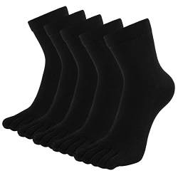 ZFSOCK Zehensocken Herren Baumwoll Männer 5 Finger Sport Socken mit Zehen für Laufen Arbeit Sports,5 Paare,Größe 39-44,Schwarz von ZFSOCK