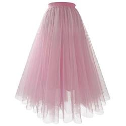 ZFUNKQ Tüllrock für Damen Geschichteter Tutu-Rock Hohe Taille Eine Linie Midirock Party Gittergewebe Chiffon Faltenkleid 8# Pink L von ZFUNKQ