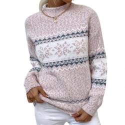 ZFUNKQ Weihnachtspullover für Damen Pullover Winter Kabel Rollkragenpullover Langarm Sweatshirts Damen Pullover Pullover Tops, rose, XL von ZFUNKQ