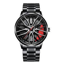 ZFVEN Dreidimensionale hohle Auto-Rad-Uhren für Männer Mode Sportuhren Wasserdichte Auto Räder Enthusiasten Uhren, Rot A, Armband von ZFVEN
