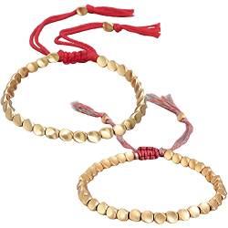 ZGCXRTO 2 Stück Tibetische Kupfer Perlen Armbänder,Handgefertigte Geflochtene Armbänder,verstellbares Glücksarmband,für Damen Herren Schutz ​Armband Glück Amulett Freundschaft von ZGCXRTO
