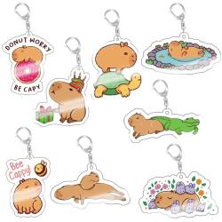 ZGCXRTO 8pcs Capybara Anime Schlüsselanhänger, Capybara Schlüsselanhänger, Wildtiere Keychain Cartoon Zubehör Cute Anhänger Keyring Auto-Schlüsselkette für Key Ring Gifts for Children von ZGCXRTO