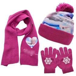 ZGCXRTO Kinder Mütze Schal Handschuh Set, Elsa Wintermütze Schal Handschuhe Set Warme Winter Beanie Hut Handschuhe Schal Set für Kinder Jungen Mädchen, 3-9 Jahre von ZGCXRTO