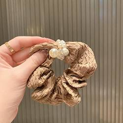 Haarschmuck Perle Dickdarm Haarring Sommer einfaches hochwertiges Gummiband weiblicher Krawattenkopf Retro Französischer Kopfschmuck Haarseil,Kamel von ZGHBJ