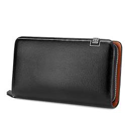 Herren Geldbörsen Clutch Bags Lange Taschen Business-Taschen Handy-Taschen Aus Echtem Leder Taschen,Black-OneSize von ZGJQ