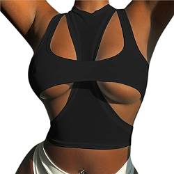 ZGMYC Damen Sexy Cut Out Underboob Crop Top 2-teiliges Racerback Athletic Tank Top T-Shirt Cami Streetwear, Schwarz, Klein von ZGMYC