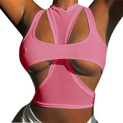 ZGMYC Sexy Unterbrust-Top für Damen, 2-teilig, Racerback, sportliches Tanktop, T-Shirt, Cami, Streetwear, rose, Mittel von ZGMYC