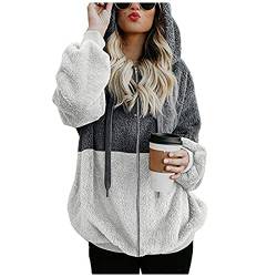 Damen Fleecejacke Teddy-Fleece Plüsch Jacke Leicht Mit Kapuze Warm Reißverschluss Kapuzenpullover Winter Warme Kapuzenjacke Zip Up Hoodie Jacke Outdoor Sweatjacke Sweatshirt Pullover Frauen von ZGNB