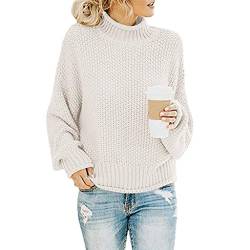 Damen Pullover Winter Rollkragen Strickpullover Einfarbig Pulli mit Button Langarm Warm Strickoberteile Basic Elegant Casual Jumper Pullover Oversize Lässige Lose Langarmshirts Longpullover Bluse von ZGNB